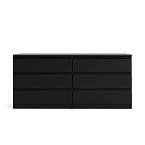 Tvilum 6 Drawer Double Dresser, Bedroom Furniture, Handle-free Drawers, 3D Interactive Assembly Instructions, Contemporary, Black