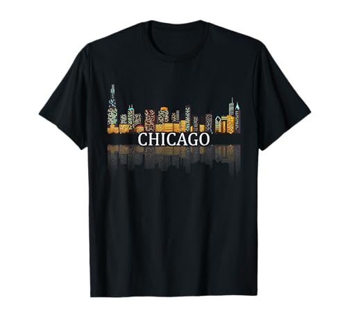 Chicago T Shirt Chicago City Skyline Lights at Night Gifts T-Shirt