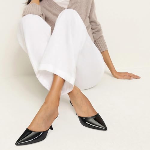 Image of ZJGZF Mesh Kitten Heels Mules for Women Closed Pointed Toe Slip on Backless Stiletto Slingback Low Heels Comfort Pumps Shoes
