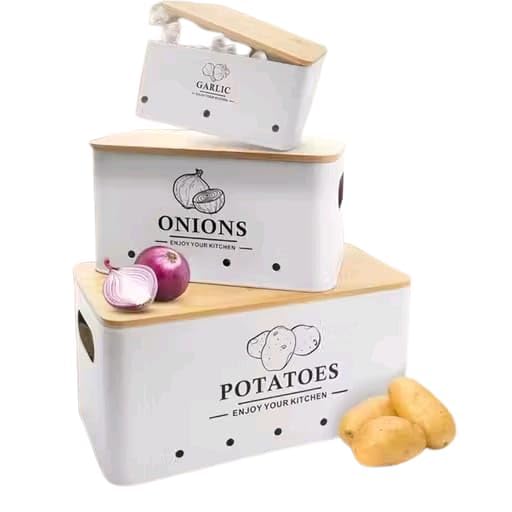 Image of 3 Pieces Potato Onion Storage Bin Sturdy for Kitchen Counter Farmhouse Decor white|Home & Garden | Kitchen Storage & Organization |3 Food Storage Containers (White)