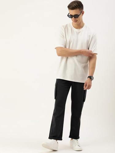 Image of Bene Kleed Men's Solid Cotton Cargo Trousers & Utility Bottomwear | Classic Flat Front Styling | Standard Full Length Straight Leg Pants | Comfortable Relaxed Fit |