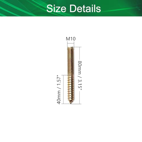 Image of M10x80mm Zinc Plated Carbon Steel Double Headed Hanger Bolts 3.15 inch Length Self Tapping Screw for Furniture Installation Bronze Tone 10Pcs