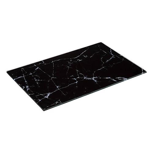 5five - Planche à Découper en Verre Effet Marbre Noir - 30 x 20 cm - Multi-Usages 4 en 1, Résistante à la Chaleur - Pour la Cuisine, Dessous de Plat