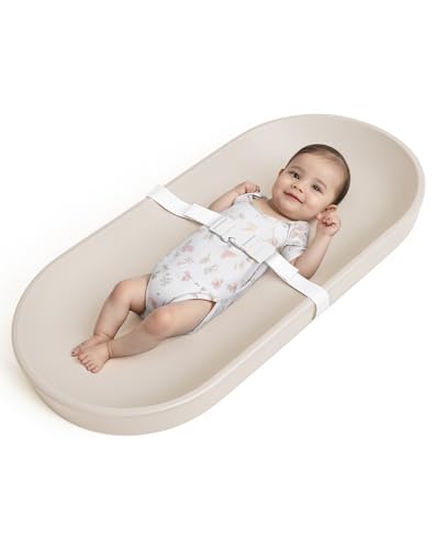 Image of COMOMY Baby Changing Pad for Dresser - Wipeable Changing Pad with Restraining Belt, Waterproof, Soft, Lightweight and Portable, Easy to Clean for On The Go Diaper Change, Oatmeal-Colored