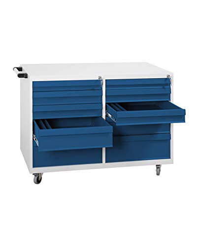 Lüllmann® Werkstattwagen - 10 Schubladen - 840 x 1090 x 600 mm - lichtgrau/enzianblau