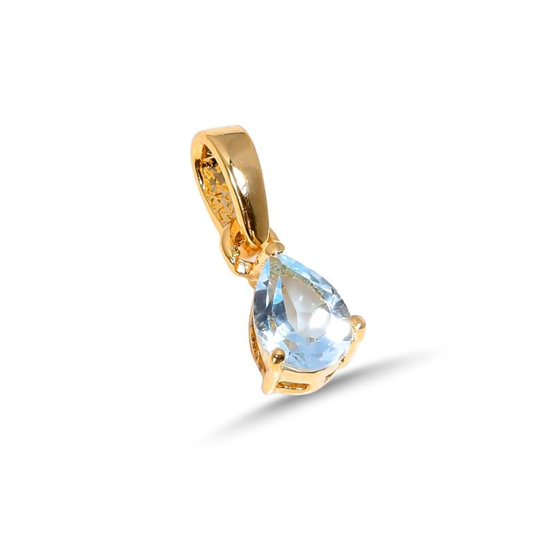 Pendentif topaze bleu ciel en argent 925 forme poire à facettes pour femme