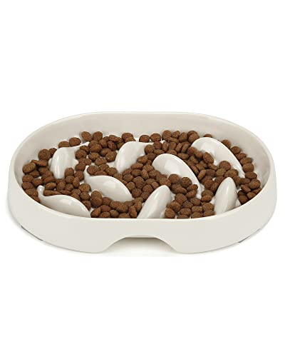 PETTOM Anti Schling Katzennapf, Interaktiver Slow Feeder Futternapf Langsame Fütterung, für Katzen und kleine Hunde 19 x 14 x 2.7 cm (Weiß) Cover