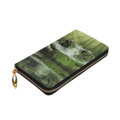 Gator Lurking Green Wallet For Women Men Clutch Rfid Blocking Leather Wallets Large Capacity Purse Credit Card Holder Money Case With Zipper Phone Holder Long Travel Purse3