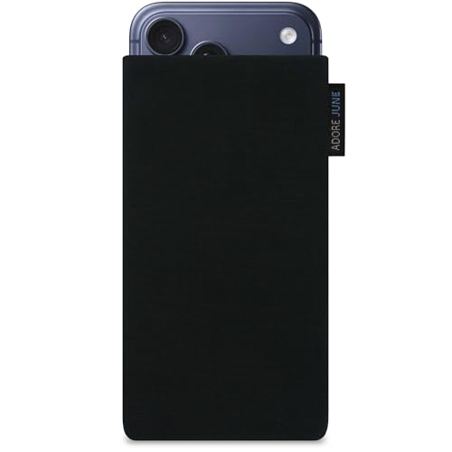 Adore June Classic Schwarz Tasche kompatibel mit iPhone 17 Pro Max Handytasche aus beständigem Cordura Stoff mit Bildschirm Reinigungs-Effekt