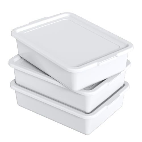 Wakikini 13 L Commercial Bus Pans with Lids, Plastic Bus Tubs, White, 3 Packs