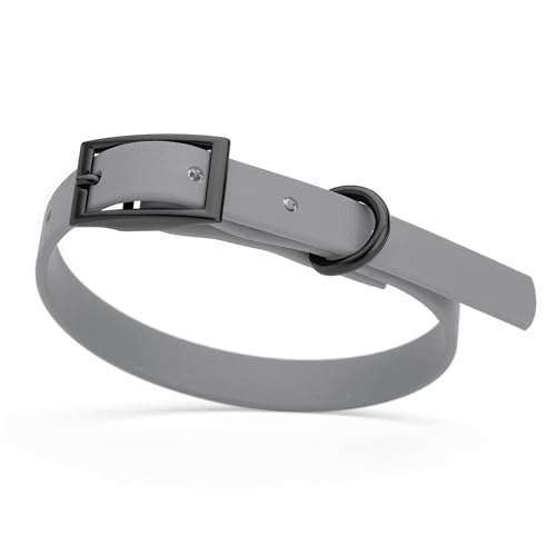 Image of Dogline Biothane Waterproof Dog Collar Strong Coated Nylon Webbing with Black Hardware Odor- Proof for Easy Care Easy to Clean High Performance Fits Small Medium or Large Dogs, Battleship Gray