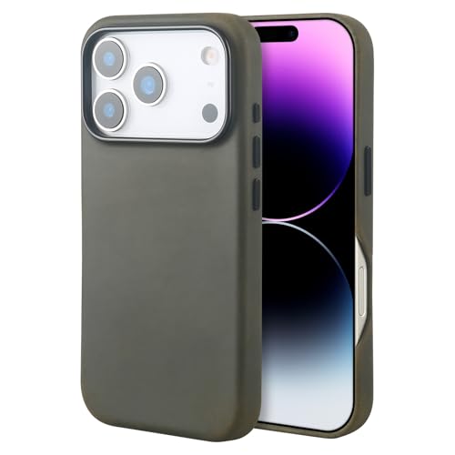Étui en cuir Crazy Horse avec MagSafe pour iPhone 16 Pro Max de 17 cm, gris