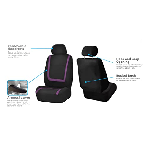 Fh Group Car Seat Covers Full Set Unique Flat Cloth Purple Combo Silicone Anti-Slip Dash Mat, Rear Solid Bench Universal Fit Car Seat Protector Vans Truck Suv Interior Accessories Van Seat Covers #TOP3