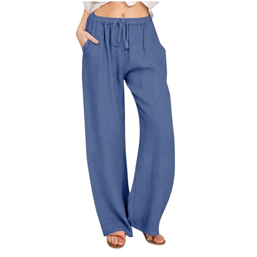 Women's Linen Pants Summer, Wide Leg, High Waisted, Drawstring, Beach Trousers Draw String Pants Women