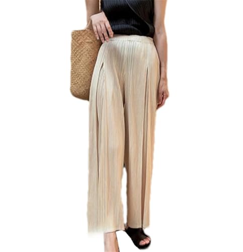Women Pleated High Waist Wide Leg Pants Casual Coats Outfit