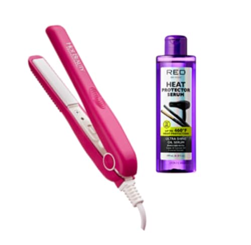 Hot Beauty Professional Ceramic Mini Flat Iron 1/2" Rojo por Kiss Heat Protector Hair Styling Serum miniatura 1