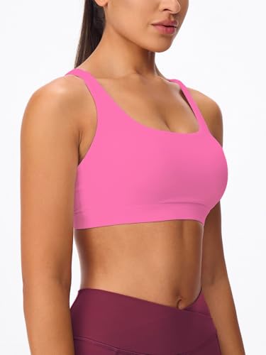 Image of Women's Strappy Sports Bras Light Compression Crop Criss Cross Back Padded Workout Yoga Bra Supportive U Neckline