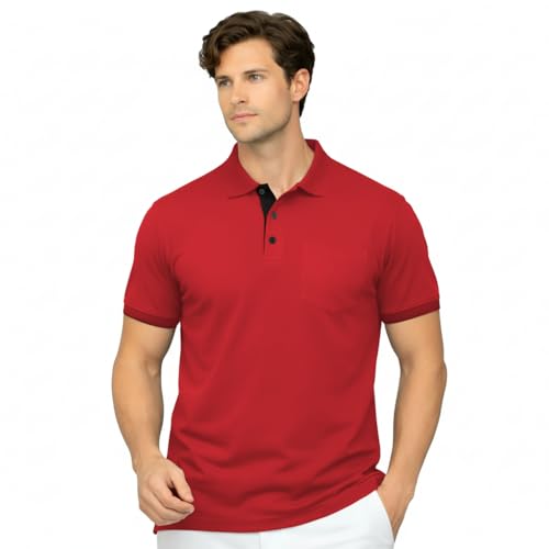 Image of Men's Premium Cotton Pique Polo T-Shirt, Classic Fit Short Sleeve Casual Summer Shirt, Soft & Breathable Fashion Polo