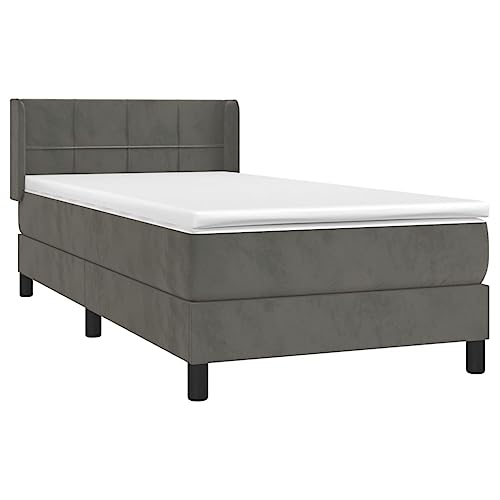 Hoodmeel Bockspringbett Dunkelgrau 100x200 cm Samt, Boxspringbetten, Boxspringbett Matratz, Boxspringbett Mit Matratz, Schlafzimmerbett, Boxspringbett mit Matratze