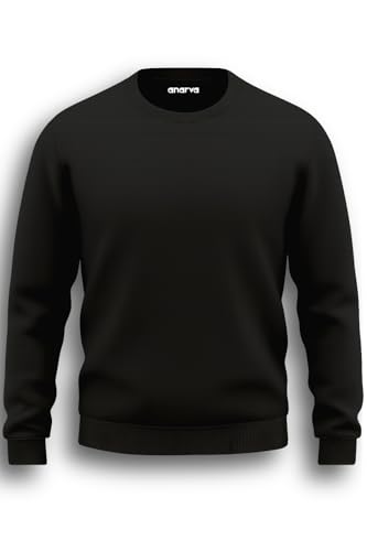 Image of Amazon Brand - Anarva Men's Cotton Sweatshirt | Regular Fit Winter Pullover for Men | Casual Crew Neck Full Sleeve Sweatshirt for Everyday & Outdoor Wear
