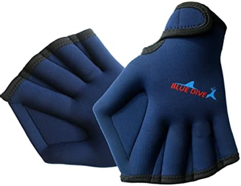 EXCEREY 1 Pair Swimming Webbed Gloves Training Gloves Aquatic Fitness Paddles Water Resistance Diving Hand Web for Men, Women, Scuba Diving, Snorkeling, Spear Fishing (Blue, Free Size)