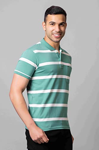 Image of PRORIDERS Half Sleeve Cotton Blend Fabric Collared Regular Fit Men's Polo Striper Tshirt with Pocket for Casual wear