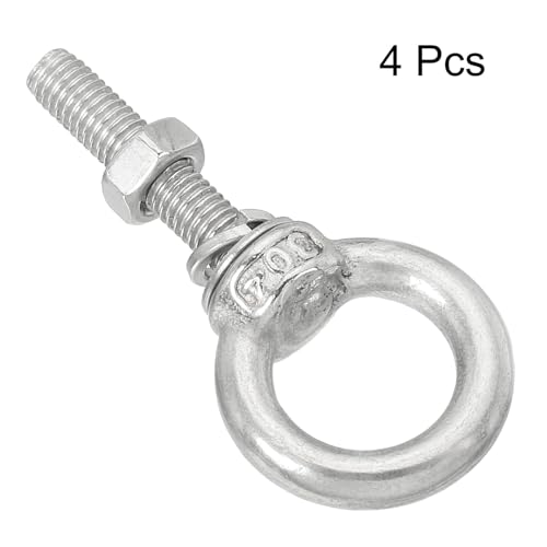 Image of uxcell M5*25 3 /16 inchx0.98 inch Stainless Steel Eye Bolts Threaded Screw Eyebolt Shoulder Ring with Nuts Washers for Lifting Hanging, 4 Set