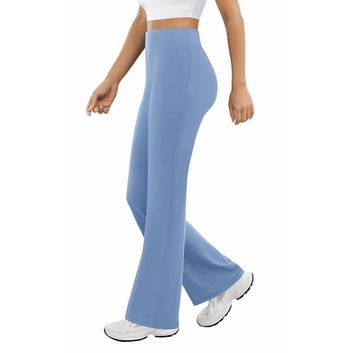 Womens Yoga Pants High Waisted Flare Leggings with Pockets Bootcut Lounge Workout Bell Bottom Trousers Sky Blue X-Small