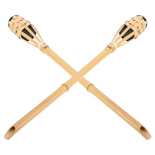 DOITOOL Luau – Torches En Bambou 2 Pièces Torches De Jardin En Rotin Tissées À La Main Torche D' Pour Maison Tropicale Jardin Décoration De Patio