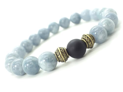 Bracelet homme en quartz bleu et agate, le cadeau parfait