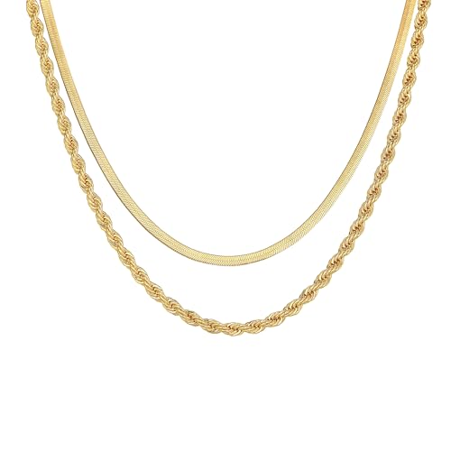 Freekiss Herringbone Necklace for Women,Dainty Gold Necklace,14k Gold Plated Snake,Gold Chain Choker Necklaces,Simple Gold Layered Necklaces,Gold Jewelry Gift for Women