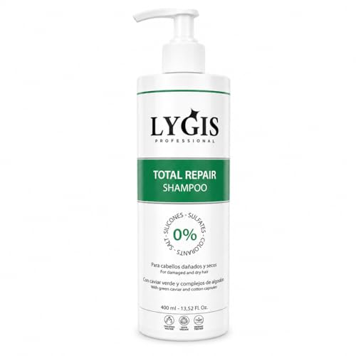Lygis Champú Sin Sulfatos ni Parabenos para Cabello Teñido, Decolorado o Dañado 400 ml, Reparación Intensa Hidratante con Caviar Verde, Aminoácidos y Provitamina B5