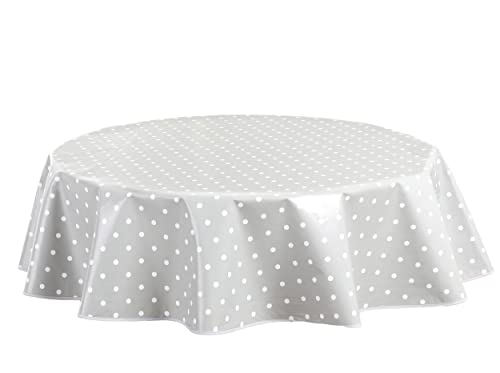Nappe Toile cirée PVC Ronde 140 cm Petit Pois Gris clair