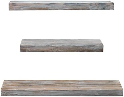Mark One Home Goods Rustic Farmhouse 3 Tier Floating Wood Shelf - Floating Wall Shelves (Set of 3), Hardware and Fasteners Included (White Wash, 3 Tier)
