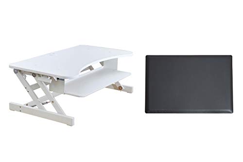 Rocelco 37.5" Deluxe Height Adjustable Standing Desk Converter with Anti Fatigue Mat BUNDLE - Quick Sit Stand Up Computer Workstation Riser - Large Retractable Keyboard Tray - White (R DADRW-MAFM)