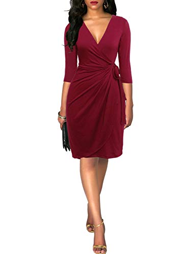image for Berydress Women's Classic 3/4 Sleeve V-Neck Knee-Length Sheath Busines