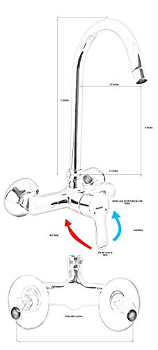 Image of Aquieen Wall Mounted Single Lever Sink Mixer with Provision for Hot & Cold Water with 360 Degree Rotating Hi-Neck Spout, Connecting Legs & Wall Flanges (Leaf)