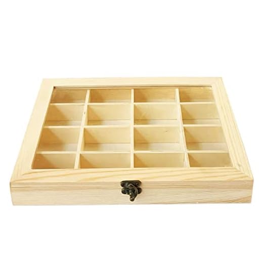 Acan Caja de madera con 16 compartimentos y tapa con cristal, expositor de joyas, organizador, joyero, collares, pendientes, relojes, 27,7 x 19,8 x 3,8 cm