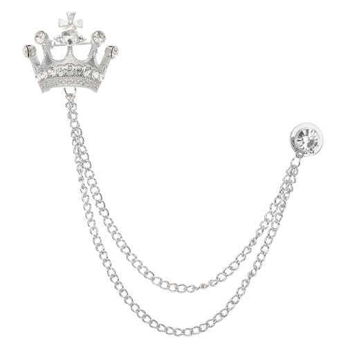 Image of PATIKIL Crown Hanging Chain Brooch Pins | Rhinestone Suit Pins Fashion Crystal Lapel Pins for Women Men