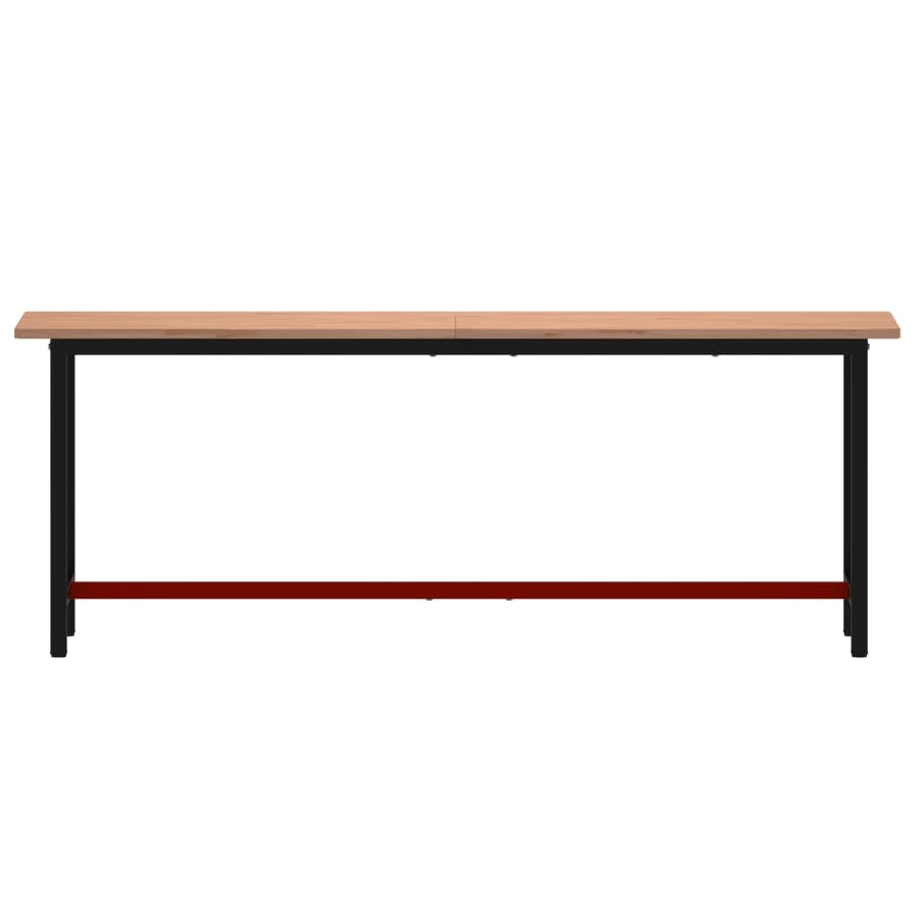 Banco de trabajo de madera maciza de haya con estructura de metal, 220 x 55 x 81,5 cm, robusta mesa de trabajo para taller, garaje, sala de hobby, con gran placa de madera y espacio de
