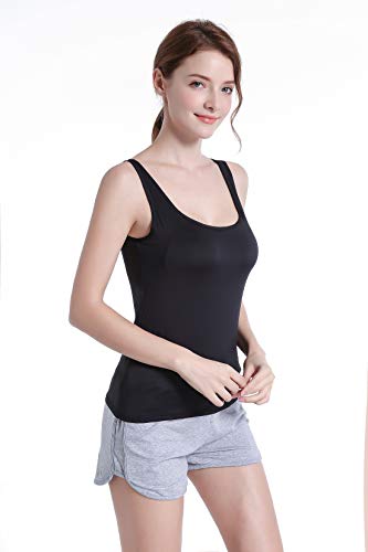 Women Sleeveless Tank Top with Built in Padded Bra, Black, M