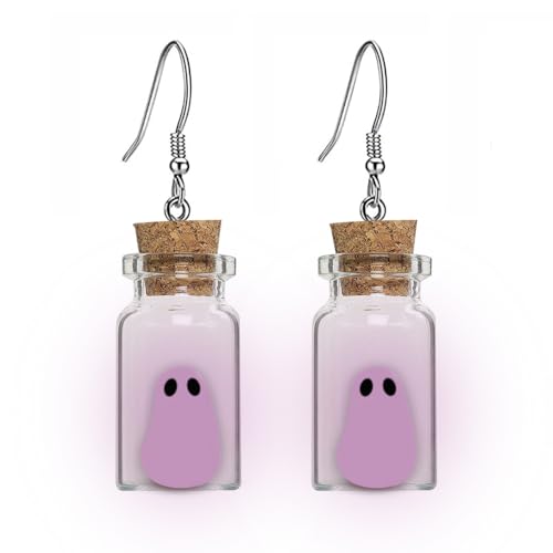 Purple Ghost Earrings Glow in The Dark Earrings Spooky The Adopt A Ghost in a Bottle Dangle Earring for Women