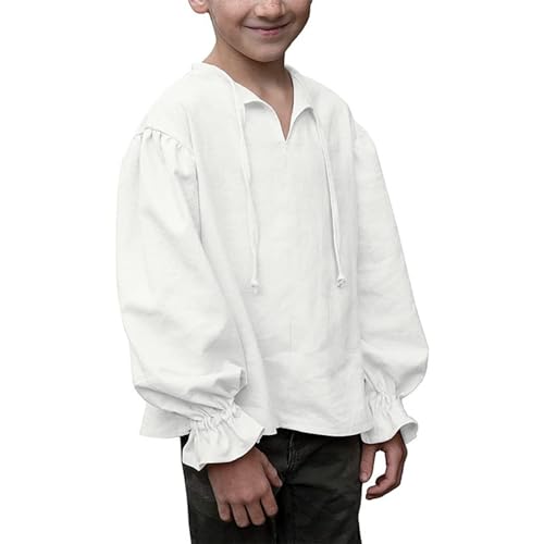 Image of Boys' Medieval Shirt with Long Sleeves Ruffles, White, 12-14 Years