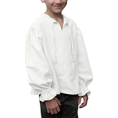 2025 Camisa medieval para niño con mangas largas y volantes I Dos T Shirt Boy, Blanco, 6-8 años | Ya disponible en tu tienda friki favorita! En mundofriki.es!