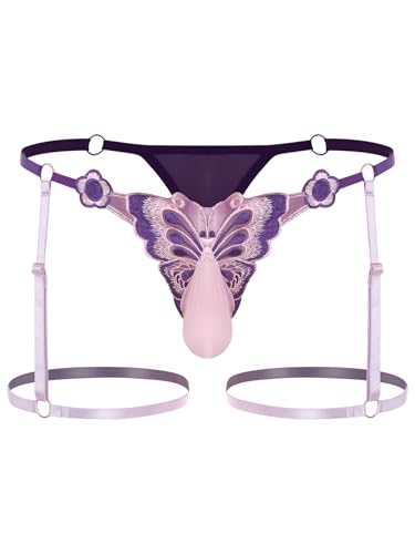 Men's Jockstrap Pouch Comfortable Stretchy G-String Thong Underwear Embroidered Leg Hoop Panties