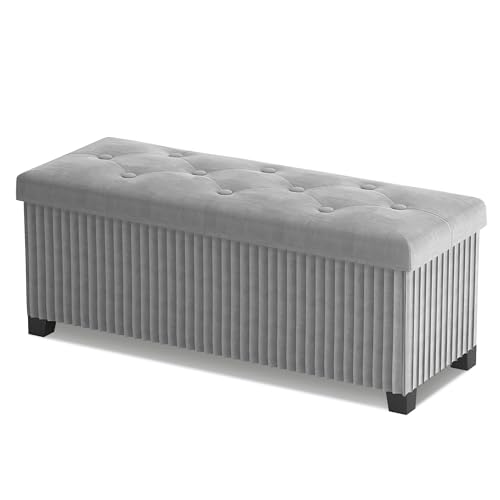 LITZFUR Storage Ottoman Bench, 43 Inch Foldable Ottoman with Legs, Velvet Foot Rest Stool, End of...