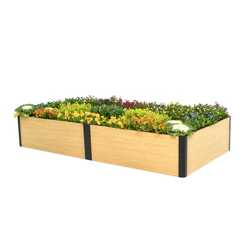 Vego garden Woodgrain Series Raised Garden Bed, 16'' Tall 4' x 8' Wooden-Look Metal Planter Box Outdoor for Gardening Vegetables, Flowers, Herbs