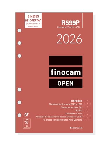 Finocam - Recambio agenda Open 2026 Semana Vista Vertical | Enero - Diciembre (12 meses) | Recambio anual agenda R599P 6 taladros - Portugués Finocam - Recambio agenda Open 2026 Semana Vista Vertical | Enero - Diciembre (12 meses) | Recambio anual agenda R599P 6 taladros - Portugués