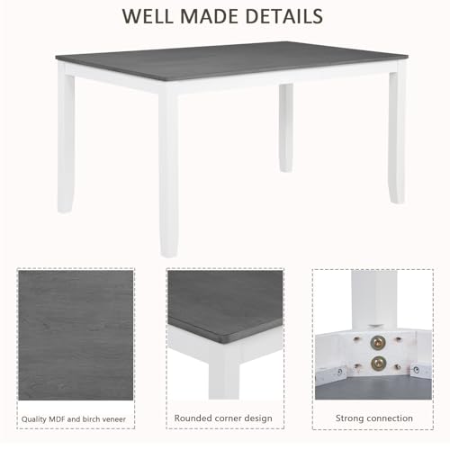 Image of Harper & Bright Designs 6-Piece Wooden Dining Set for 6,Kitchen Furniture Set with Cross Back 4 Dining Chairs and Bench,White+Gray