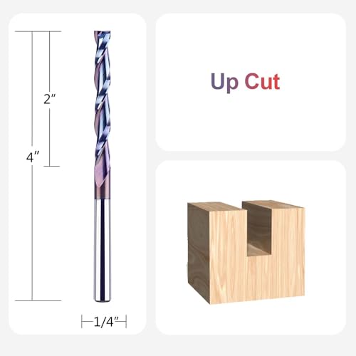 Image of SpeTool Upcut Spiral Router Bits Extra Long 4 Inch Overall Length, 2 Inch Cutting Length with TAC Extreme Tool Life Coateding, Carbide Upcut CNC Router Bit for Wood Carving Tools